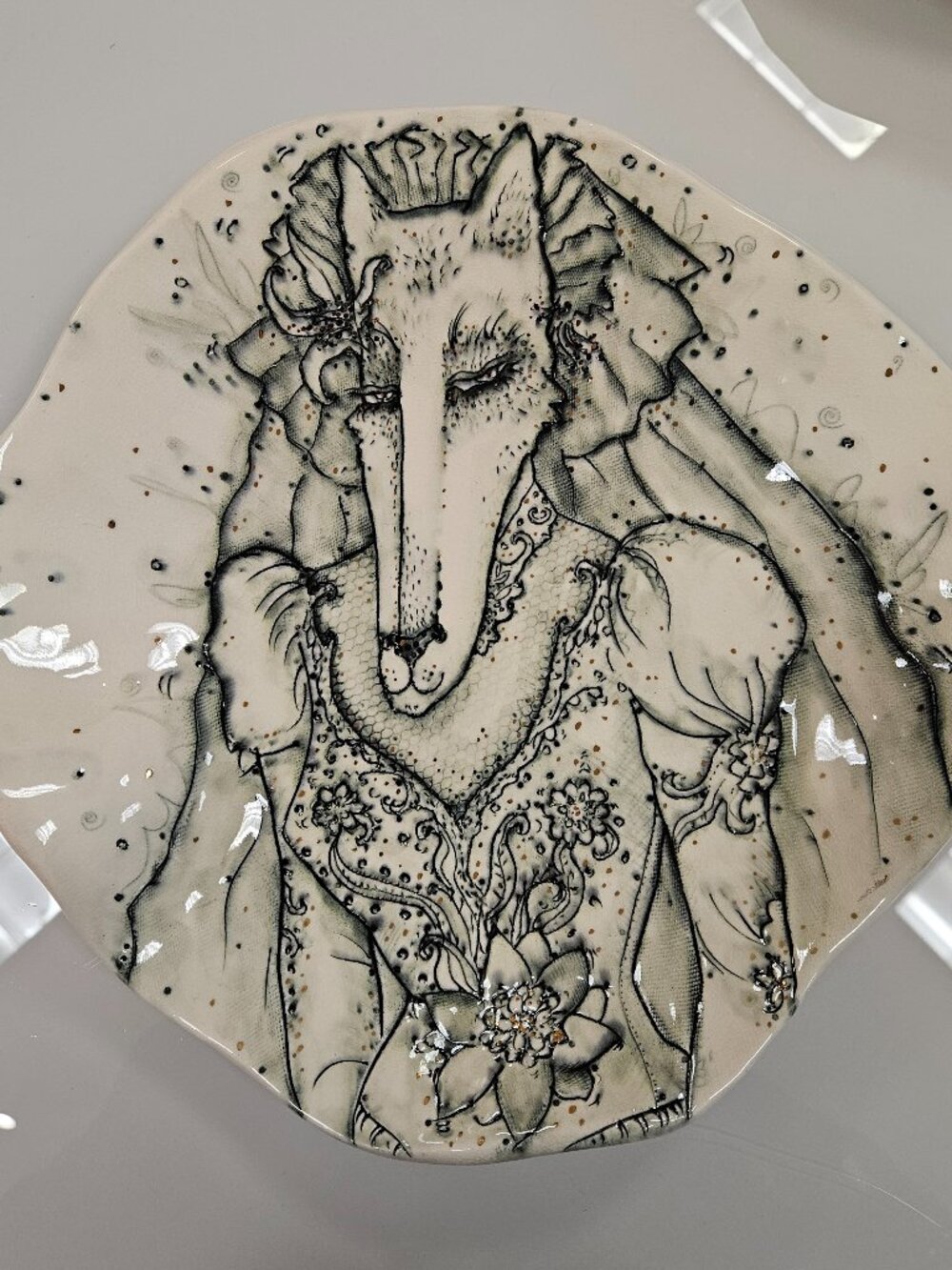 "Wedding Fox" #5 Jerry McBride 1989 Ceramic Decorative Wall Art Plate